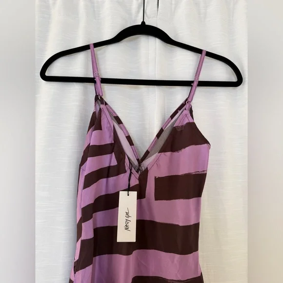 Nasty Gal Purple Satin Abstract Stripe Maxi Slip Dress | NWT Size 4 - Picture 11 of 14